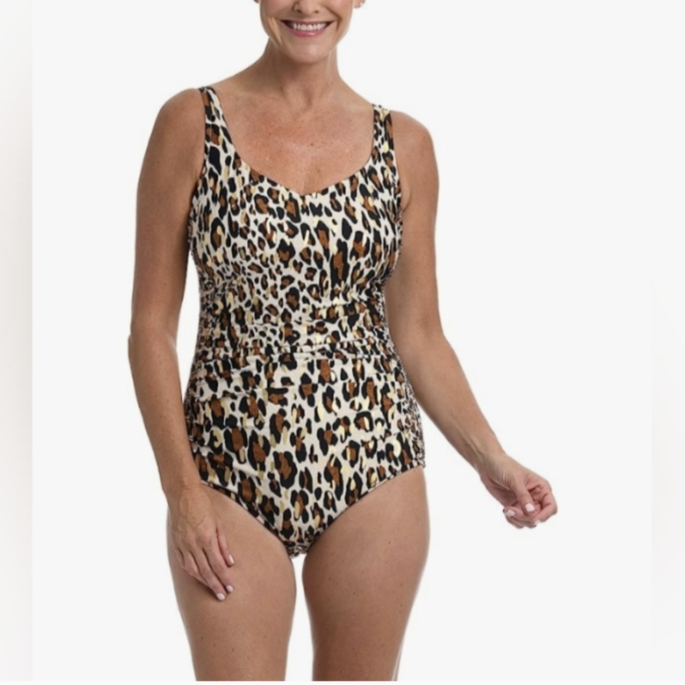 Maxine of Hollywood women's Jungle Cat sheared front leg one-piece swimsuit